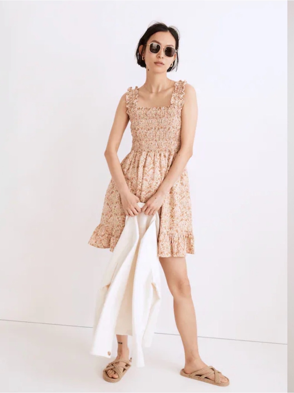 Madewell Peach Floral Smocked Mini Dress